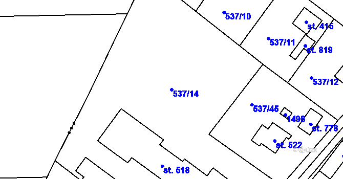 Parcela st. 537/14 v KÚ Hutisko, Katastrální mapa