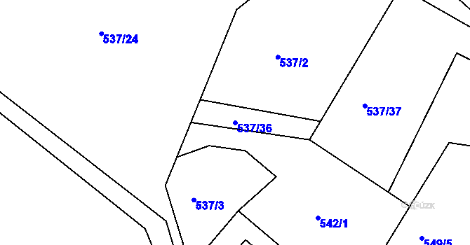 Parcela st. 537/36 v KÚ Hutisko, Katastrální mapa