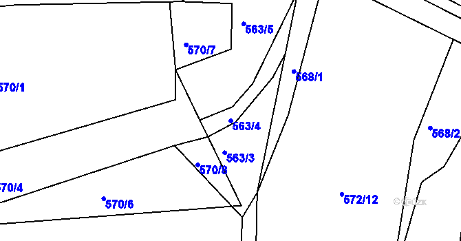 Parcela st. 563/4 v KÚ Hutisko, Katastrální mapa