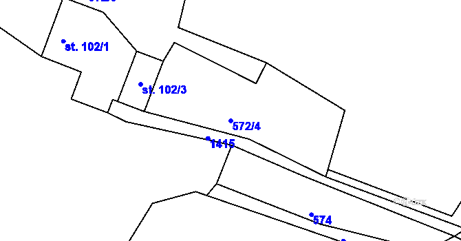 Parcela st. 572/4 v KÚ Hutisko, Katastrální mapa