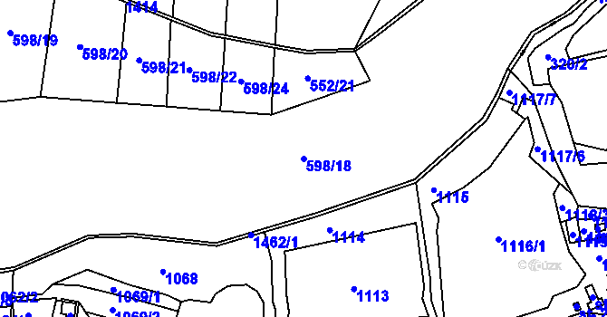 Parcela st. 598/18 v KÚ Hutisko, Katastrální mapa