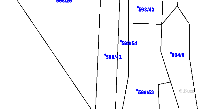 Parcela st. 598/42 v KÚ Hutisko, Katastrální mapa