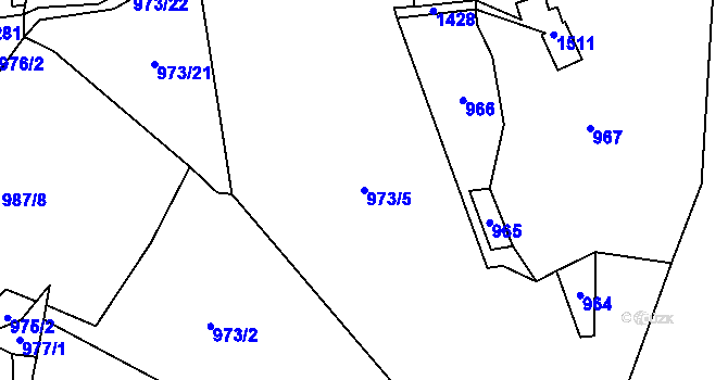 Parcela st. 973/5 v KÚ Hutisko, Katastrální mapa