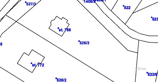 Parcela st. 526/3 v KÚ Hutisko, Katastrální mapa