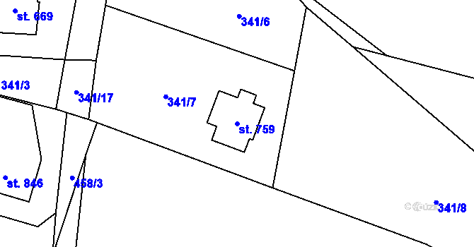 Parcela st. 759 v KÚ Hutisko, Katastrální mapa