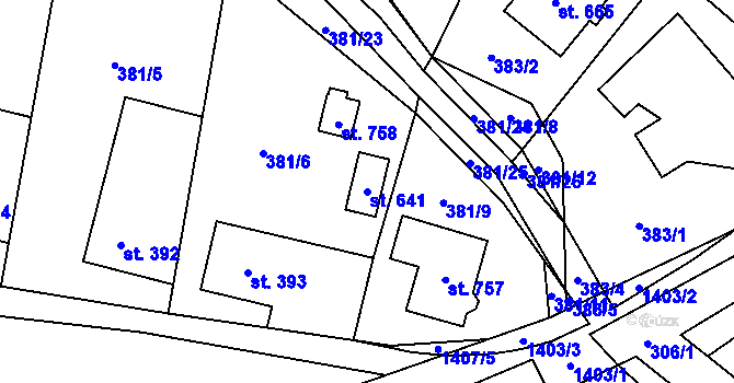 Parcela st. 641 v KÚ Hutisko, Katastrální mapa