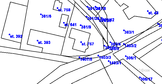Parcela st. 757 v KÚ Hutisko, Katastrální mapa