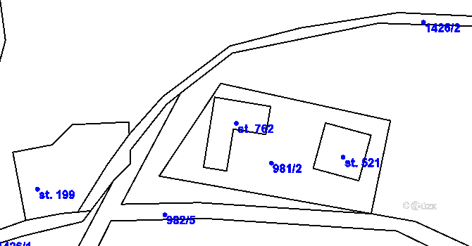 Parcela st. 762 v KÚ Hutisko, Katastrální mapa
