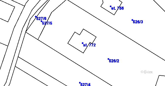 Parcela st. 772 v KÚ Hutisko, Katastrální mapa