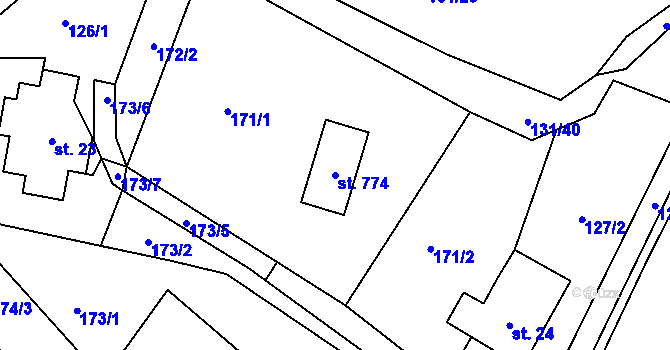 Parcela st. 774 v KÚ Hutisko, Katastrální mapa