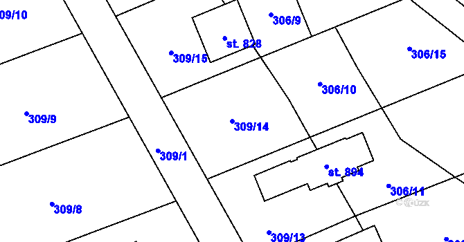 Parcela st. 309/14 v KÚ Hutisko, Katastrální mapa
