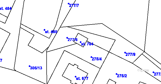 Parcela st. 784 v KÚ Hutisko, Katastrální mapa