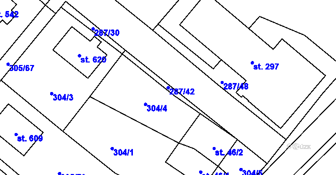Parcela st. 287/42 v KÚ Hutisko, Katastrální mapa