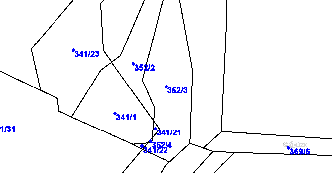 Parcela st. 352/3 v KÚ Hutisko, Katastrální mapa