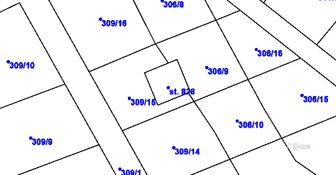 Parcela st. 828 v KÚ Hutisko, Katastrální mapa