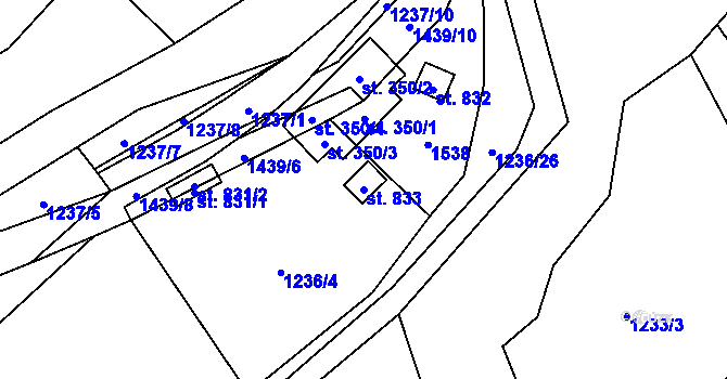 Parcela st. 833 v KÚ Hutisko, Katastrální mapa