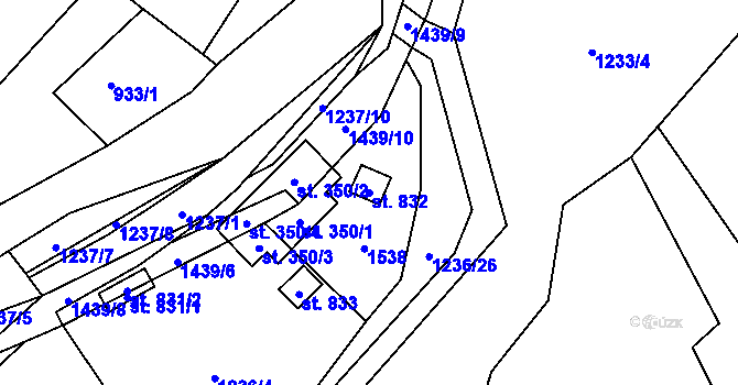 Parcela st. 832 v KÚ Hutisko, Katastrální mapa