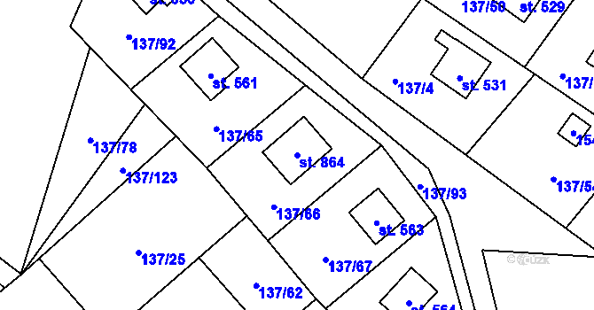 Parcela st. 864 v KÚ Hutisko, Katastrální mapa