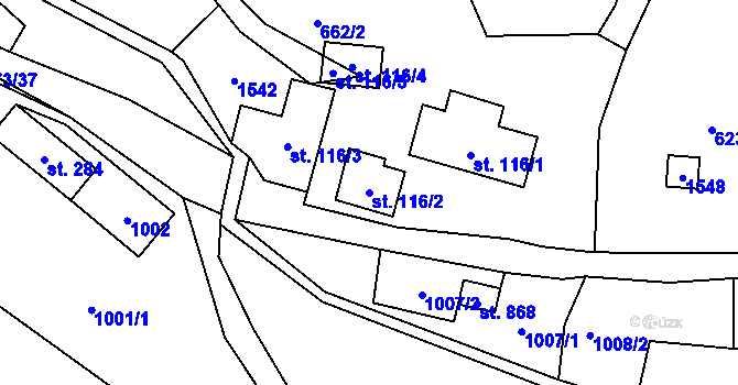 Parcela st. 116/2 v KÚ Hutisko, Katastrální mapa