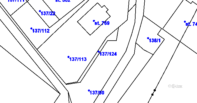 Parcela st. 137/124 v KÚ Hutisko, Katastrální mapa