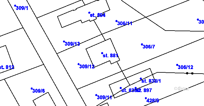 Parcela st. 881 v KÚ Hutisko, Katastrální mapa