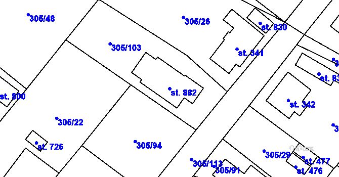 Parcela st. 882 v KÚ Hutisko, Katastrální mapa