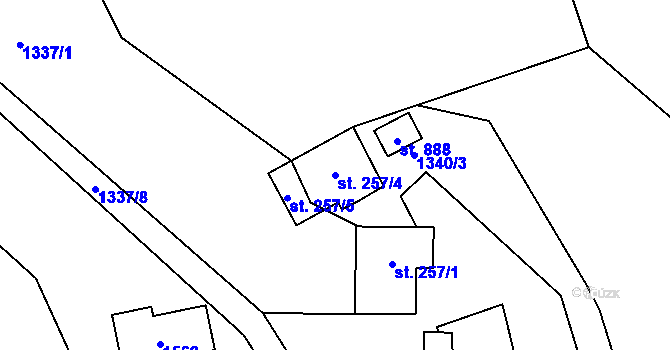 Parcela st. 257/4 v KÚ Hutisko, Katastrální mapa