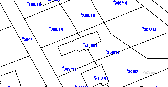 Parcela st. 894 v KÚ Hutisko, Katastrální mapa