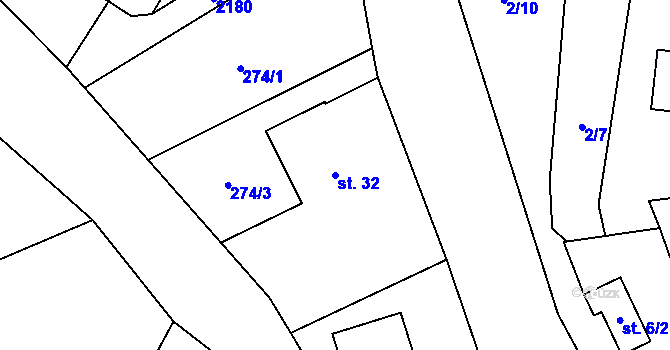 Parcela st. 32 v KÚ Solanec pod Soláněm, Katastrální mapa