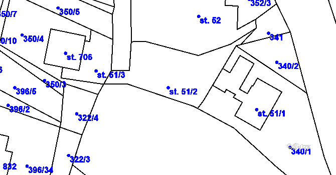 Parcela st. 51/2 v KÚ Solanec pod Soláněm, Katastrální mapa