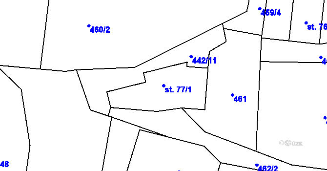 Parcela st. 77/1 v KÚ Solanec pod Soláněm, Katastrální mapa
