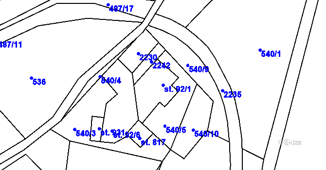 Parcela st. 92/1 v KÚ Solanec pod Soláněm, Katastrální mapa