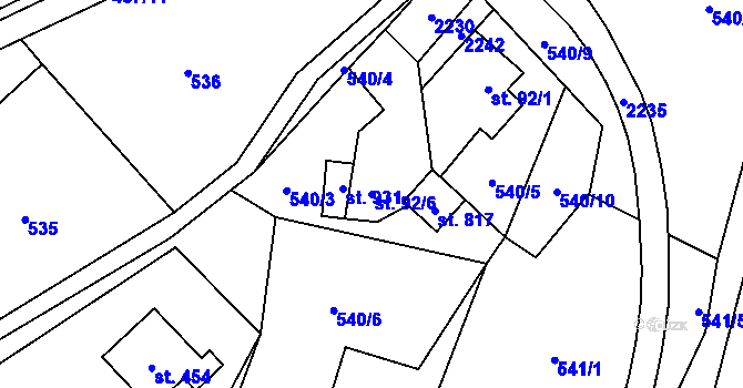 Parcela st. 92/6 v KÚ Solanec pod Soláněm, Katastrální mapa