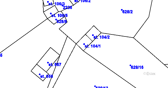 Parcela st. 104/1 v KÚ Solanec pod Soláněm, Katastrální mapa