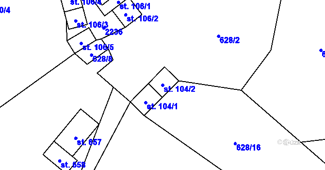 Parcela st. 104/2 v KÚ Solanec pod Soláněm, Katastrální mapa