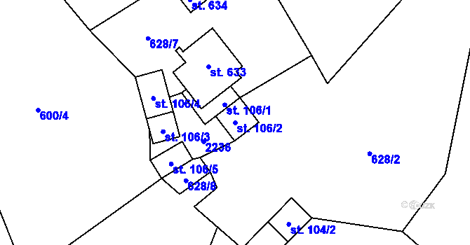 Parcela st. 106/2 v KÚ Solanec pod Soláněm, Katastrální mapa
