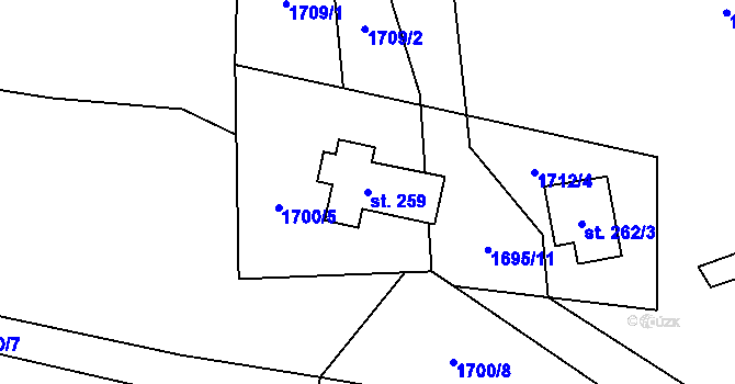Parcela st. 259 v KÚ Solanec pod Soláněm, Katastrální mapa