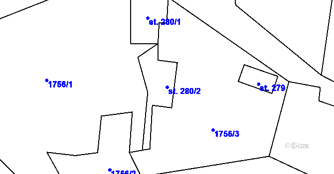 Parcela st. 280/2 v KÚ Solanec pod Soláněm, Katastrální mapa