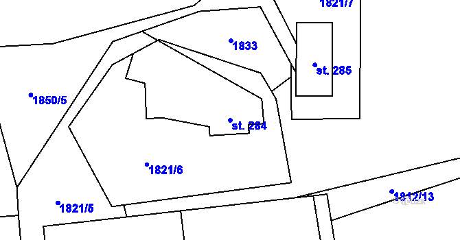 Parcela st. 284 v KÚ Solanec pod Soláněm, Katastrální mapa