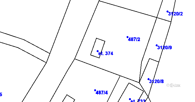 Parcela st. 374 v KÚ Solanec pod Soláněm, Katastrální mapa