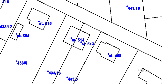 Parcela st. 513 v KÚ Solanec pod Soláněm, Katastrální mapa