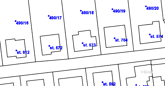 Parcela st. 573 v KÚ Solanec pod Soláněm, Katastrální mapa