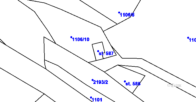 Parcela st. 587 v KÚ Solanec pod Soláněm, Katastrální mapa