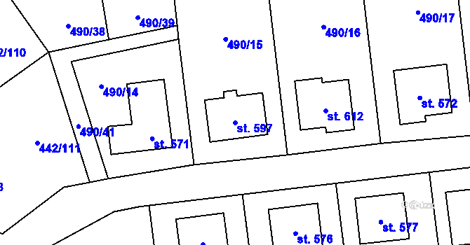 Parcela st. 597 v KÚ Solanec pod Soláněm, Katastrální mapa