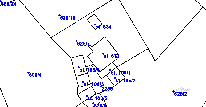 Parcela st. 633 v KÚ Solanec pod Soláněm, Katastrální mapa