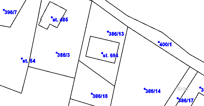 Parcela st. 694 v KÚ Solanec pod Soláněm, Katastrální mapa