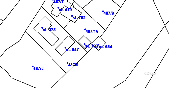 Parcela st. 703 v KÚ Solanec pod Soláněm, Katastrální mapa