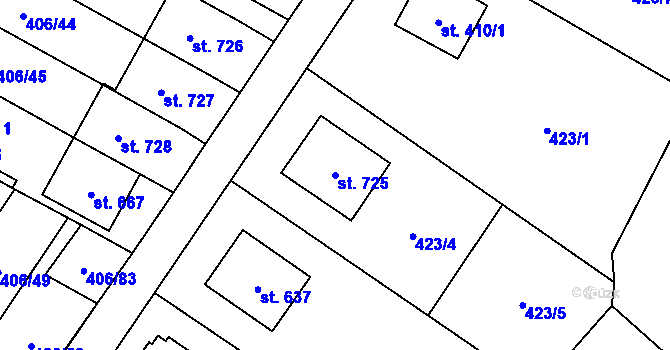 Parcela st. 725 v KÚ Solanec pod Soláněm, Katastrální mapa