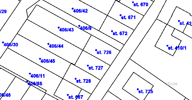 Parcela st. 726 v KÚ Solanec pod Soláněm, Katastrální mapa