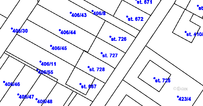Parcela st. 727 v KÚ Solanec pod Soláněm, Katastrální mapa